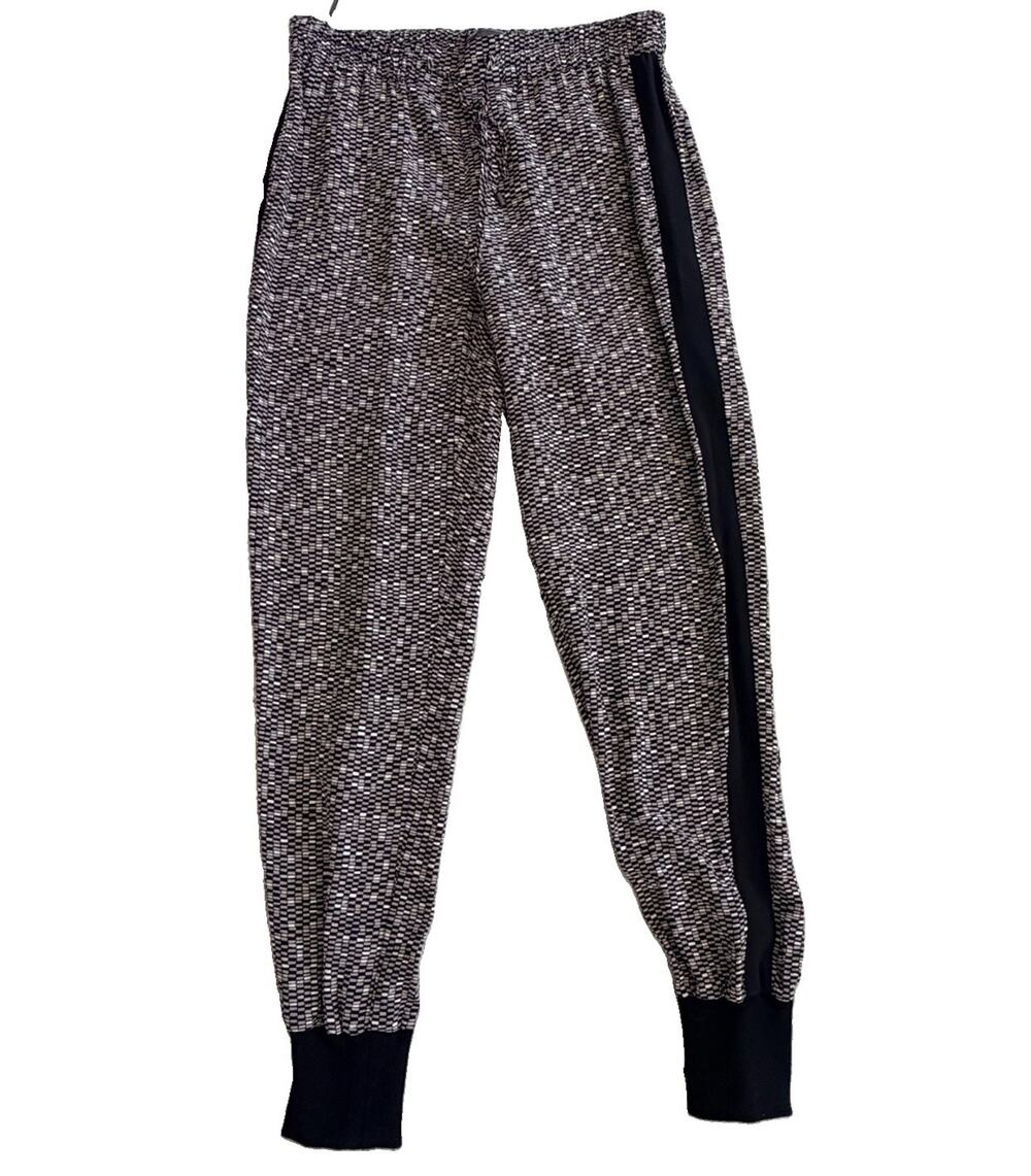 VINCE 100% Silk Womens Black Geometric Joggers Pants XS Stretch